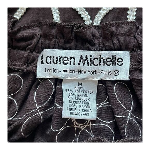 Lauren Michelle Floral Embellished Embroidery White On Brown Ruffled Tunic Top - Picture 3 of 6